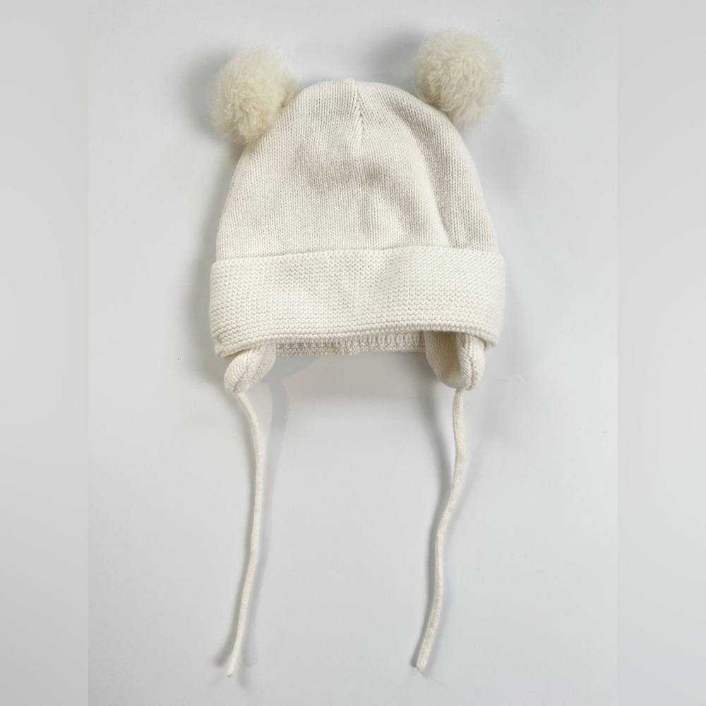 H&M Cream Kids Hat with Pom Poms